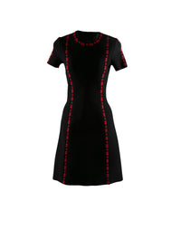 Short wool floral dress - Black & Red