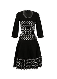 Azulejos knitted 3/4 sleeve straight dress - Black & White