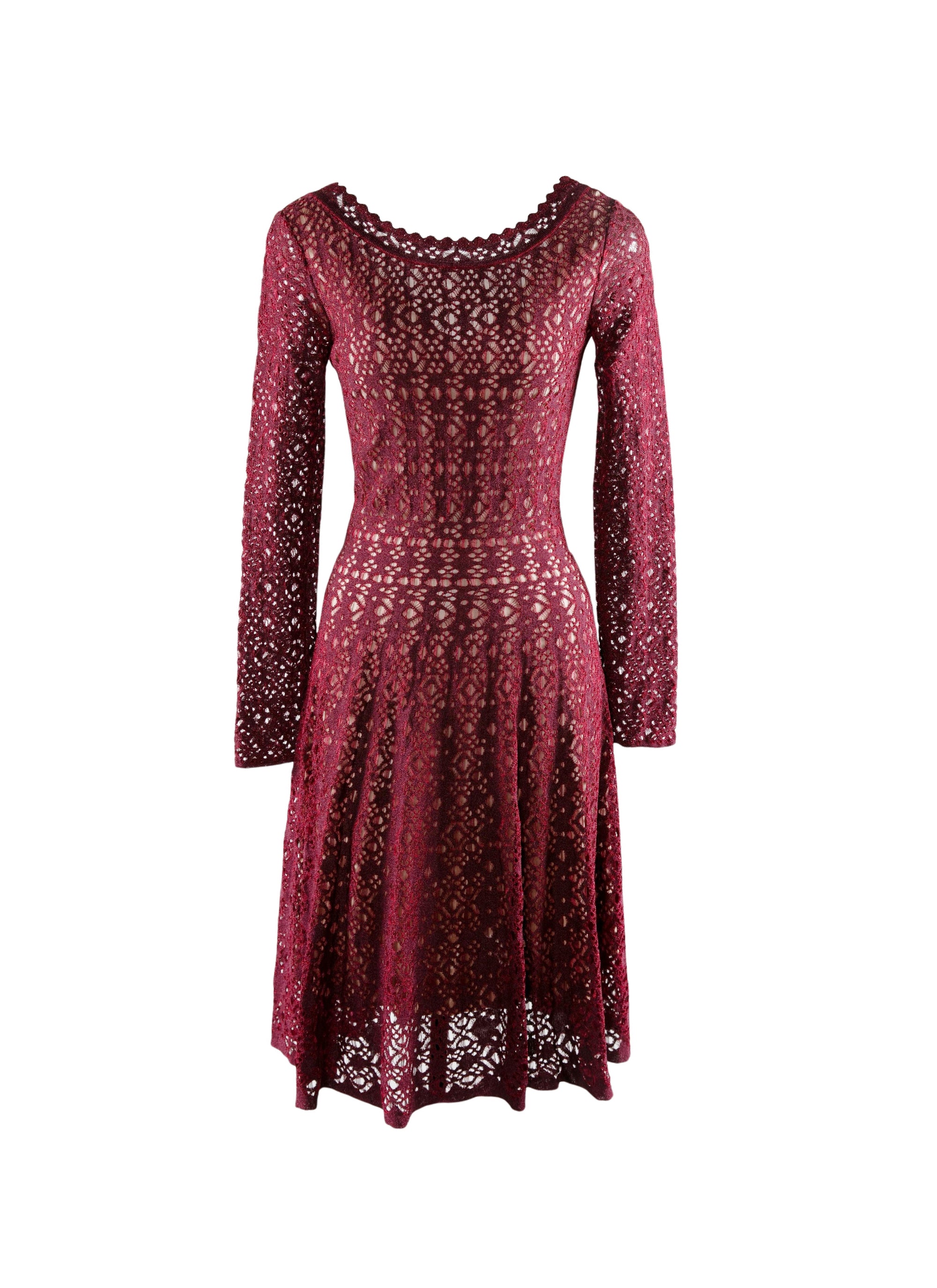 Long-sleeved lace dress with scalloped collar - Ruby Metal