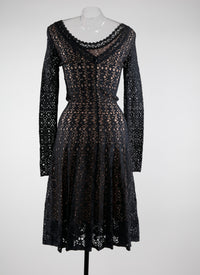 Robe à manches longues en dentelle à col festonné - Nuit Metal