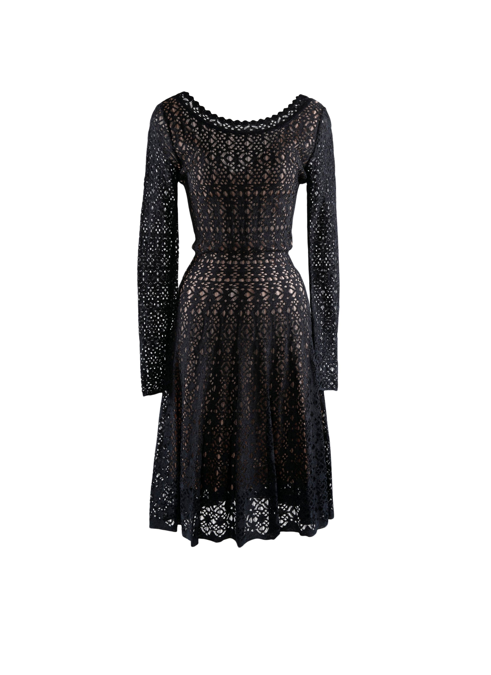 Robe à manches longues en dentelle à col festonné - Nuit Metal