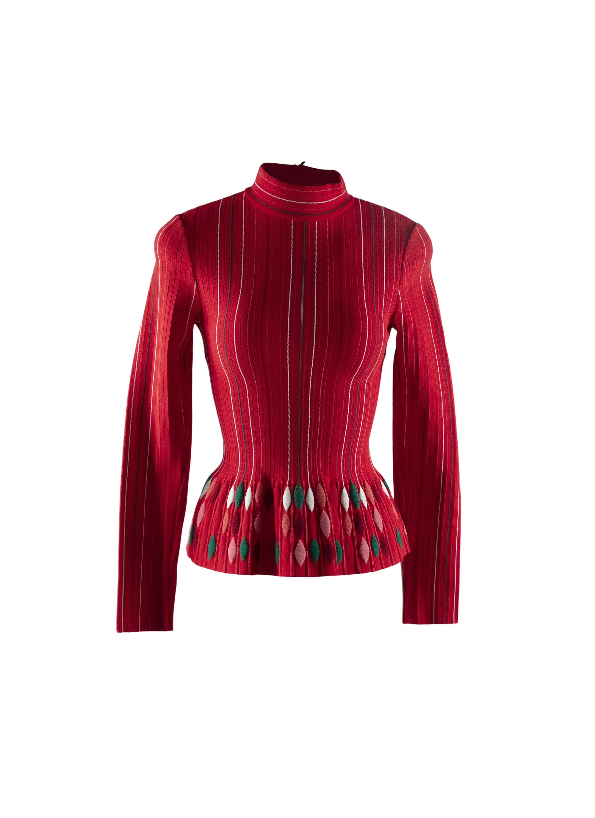 Pull manches longues à motif coloré - Rouge
