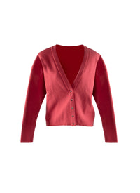 Cardigan à manches longues boutonné en laine - Rose Fonce