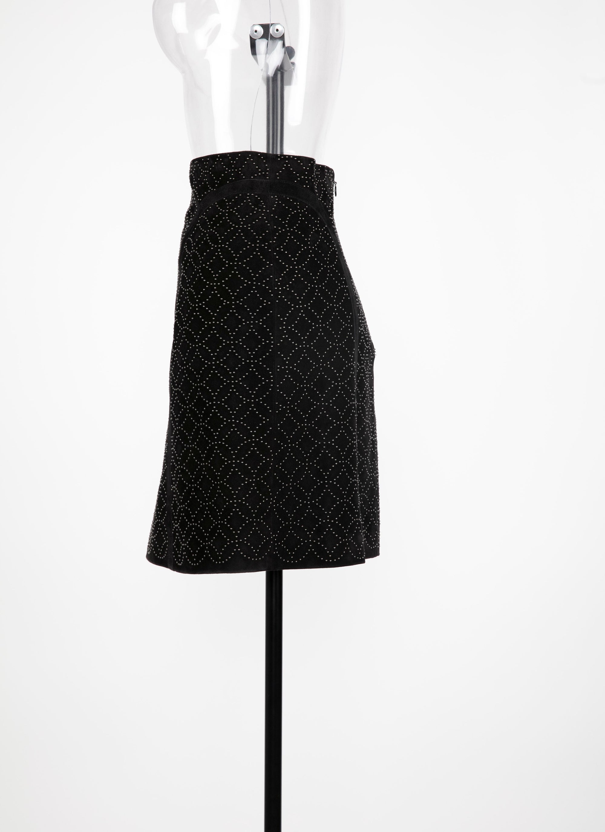 Suede leather short skirt - Black intense