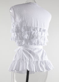 Chemise basque nouée sans manches à petits volants - Blanc Optique