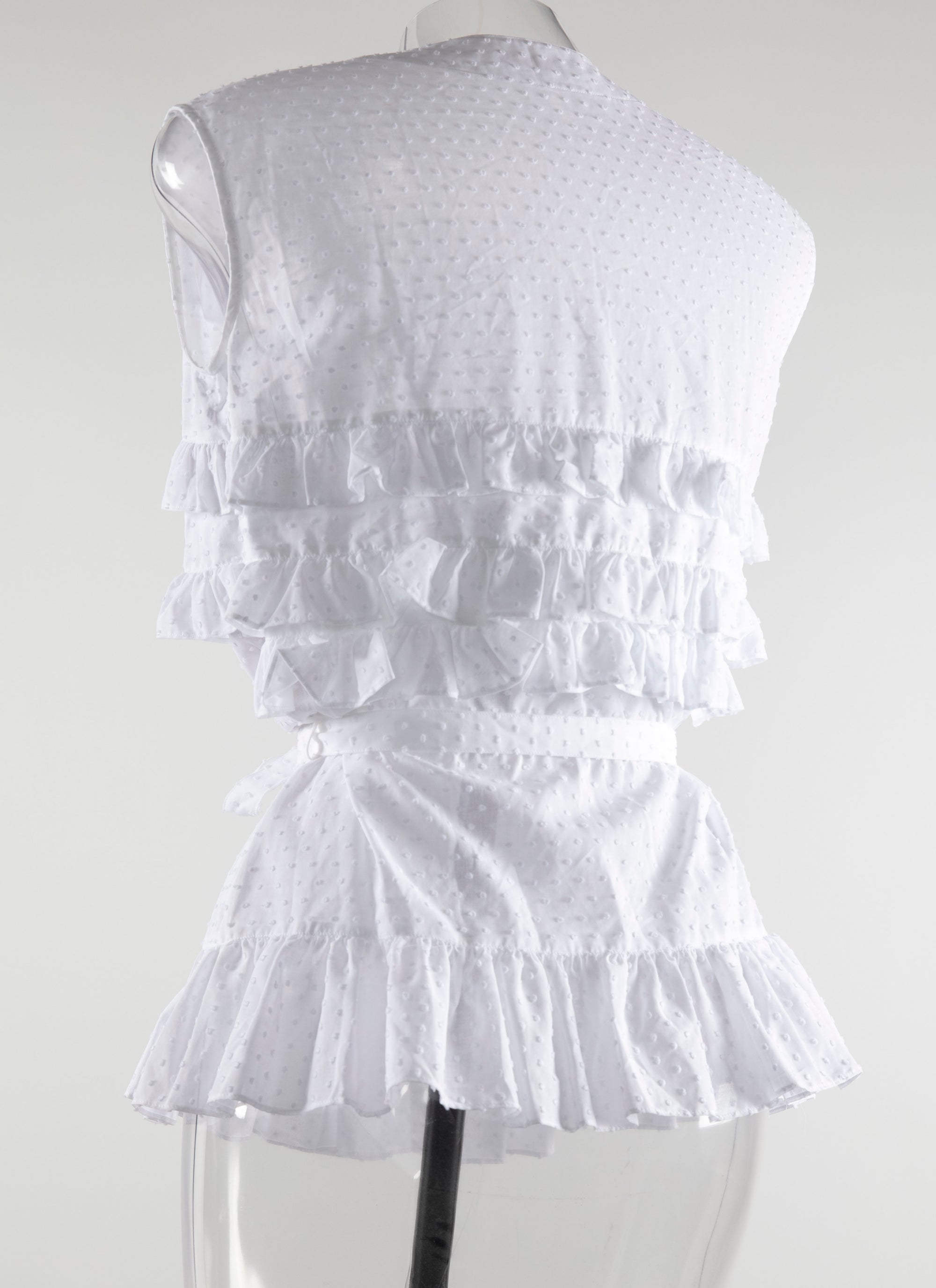 Chemise basque nouée sans manches à petits volants - Blanc Optique