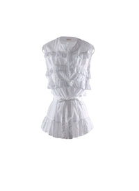 Chemise basque nouée sans manches à petits volants - Blanc Optique