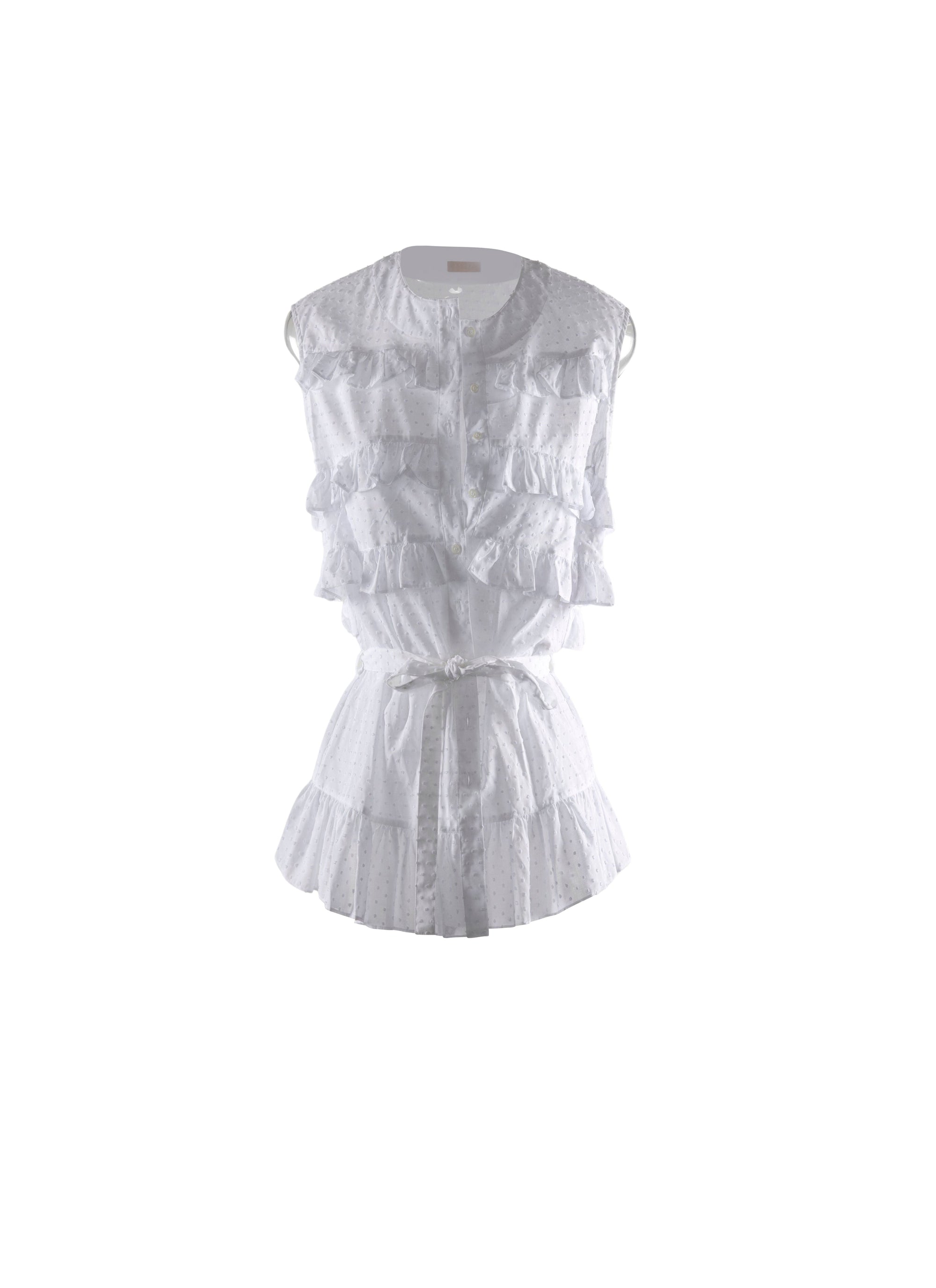 Chemise basque nouée sans manches à petits volants - Blanc Optique