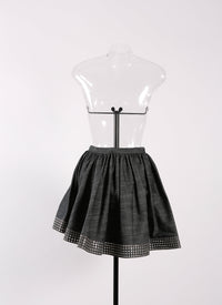 Eyelet denim short skirt - Black intense