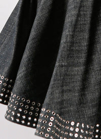 Eyelet denim short skirt - Black intense