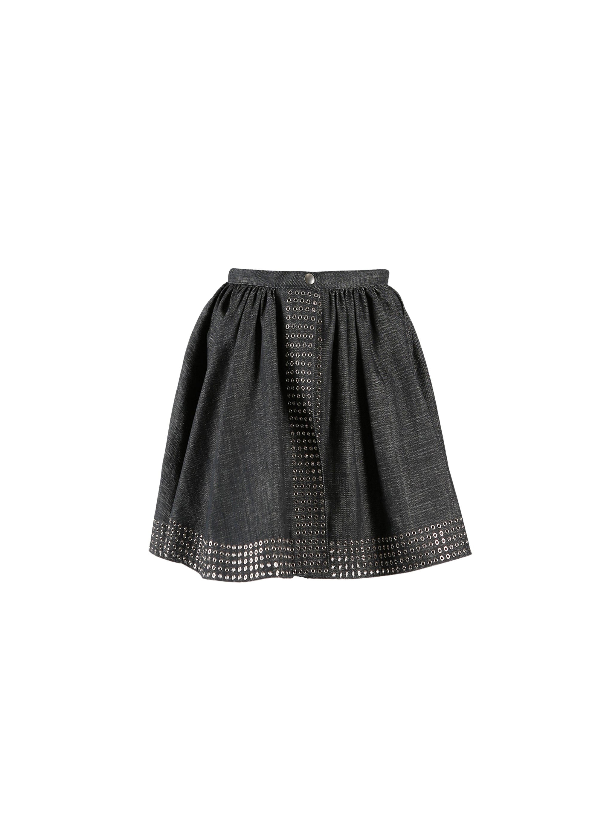 Eyelet denim short skirt - Black intense