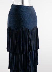 Long fitted skirt with pleated details - Navy