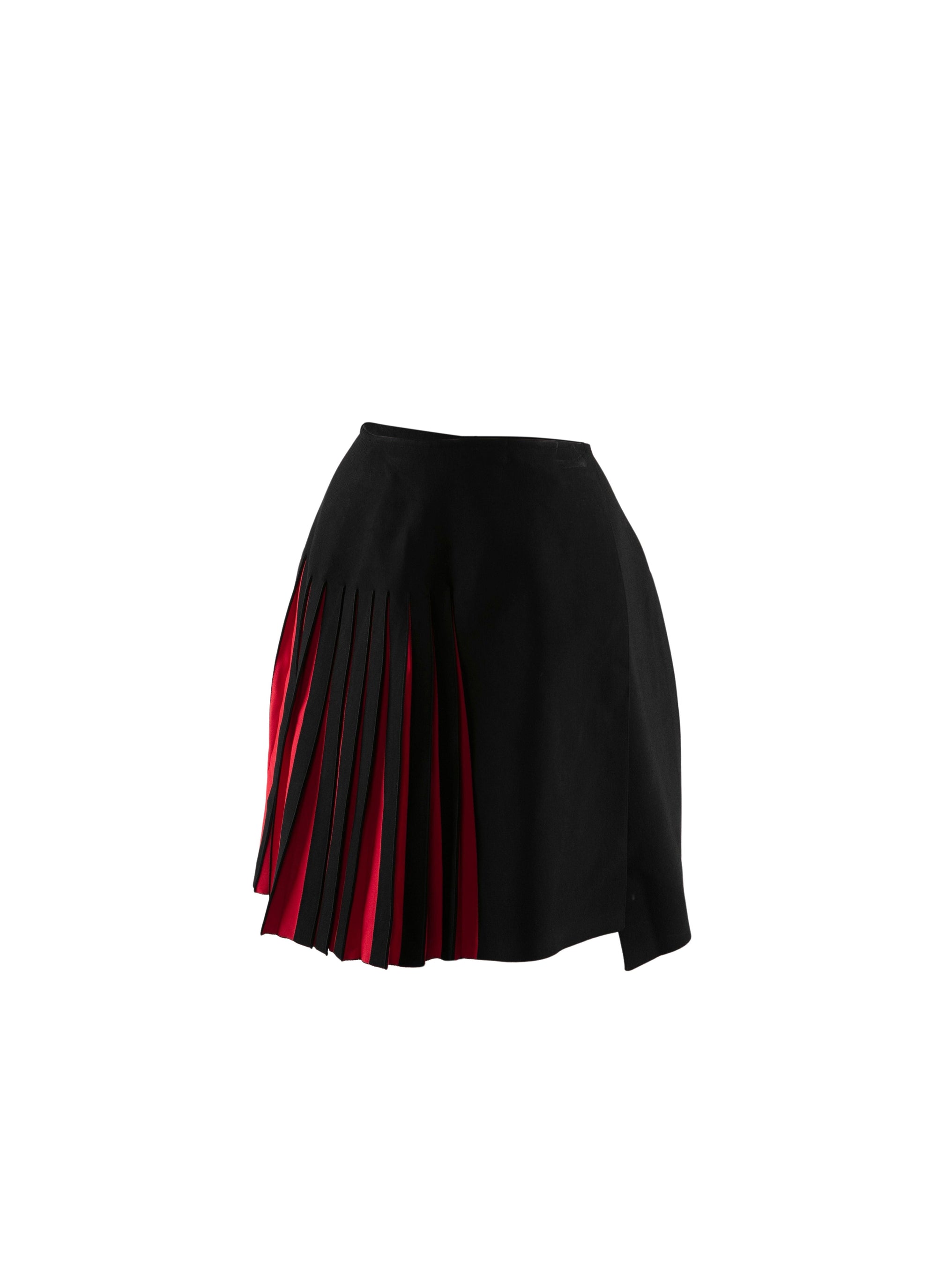 Jupe courte contrastée avec détails plissés - Noir & Rouge