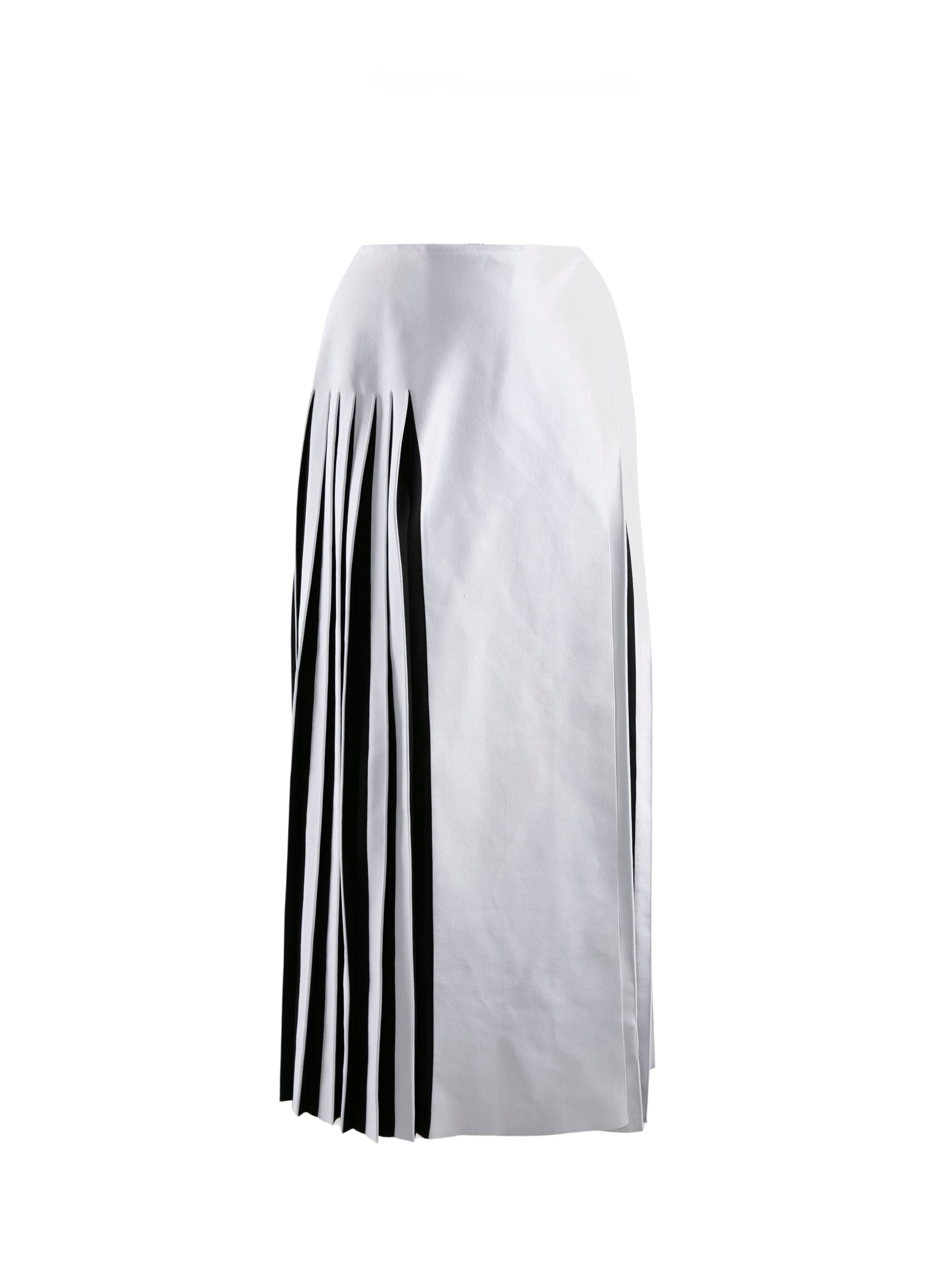 Contrasted midi skirt with pleated details - White & Black