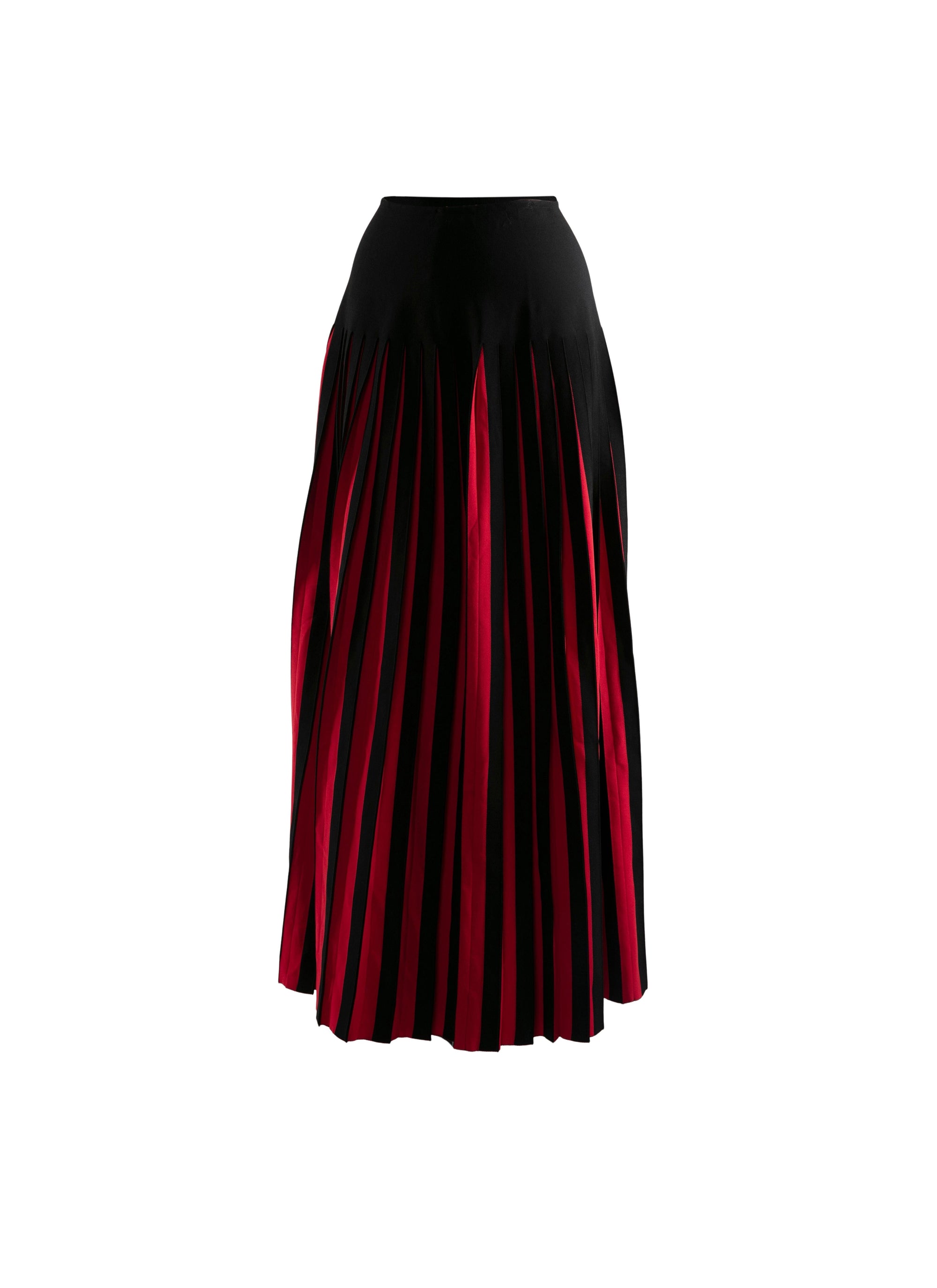 Contrasted midi skirt with pleated details - Black & Red
