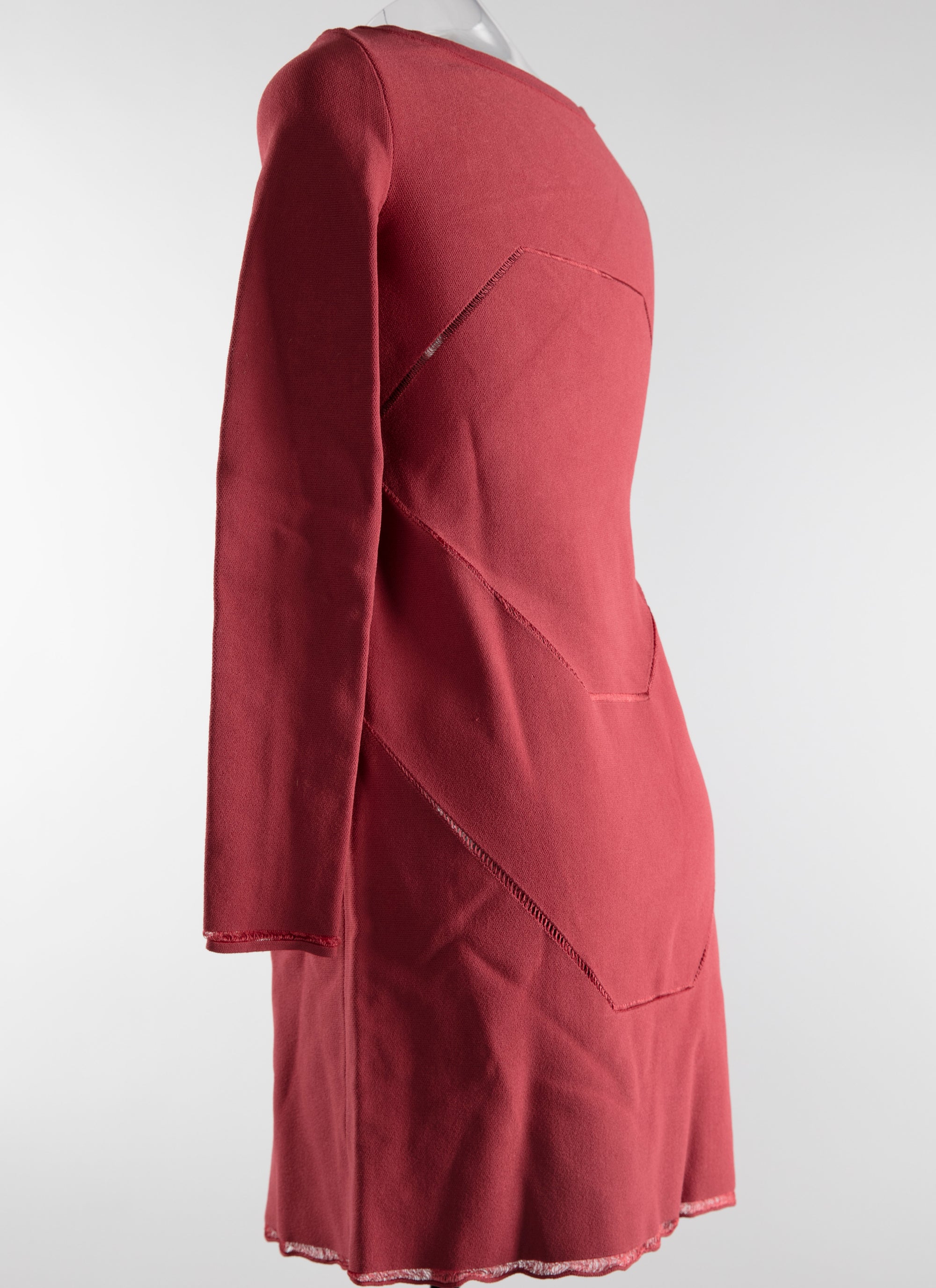 Robe à manches longues à ourlet en dentelle - Framboise