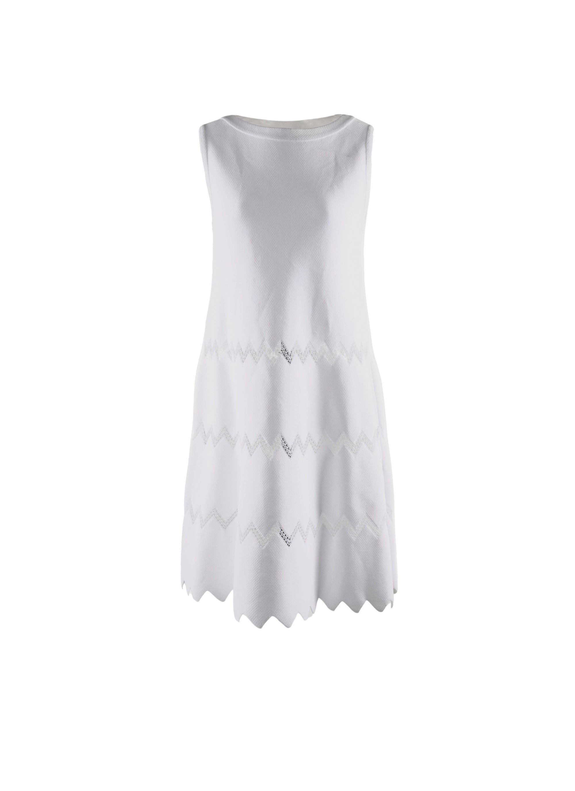 Dress with tulle pattern and scalloped hem - Optic White