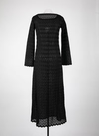 Robe à manches longues en dentelle - Noir