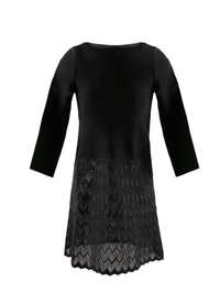 Robe à manches longues avec jupe à motif - Noir