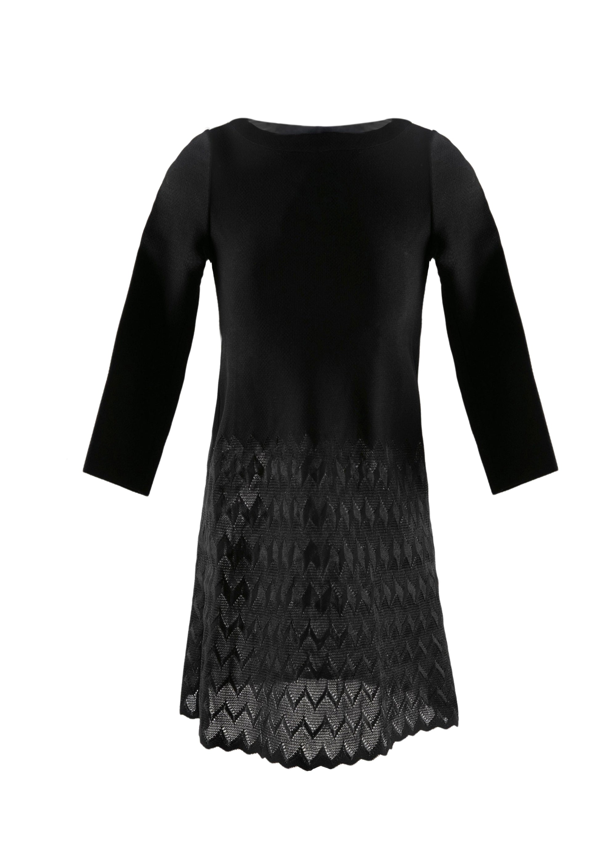 Robe à manches longues avec jupe à motif - Noir