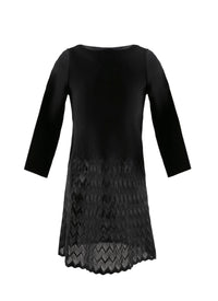 Robe à manches longues avec jupe à motif - Noir
