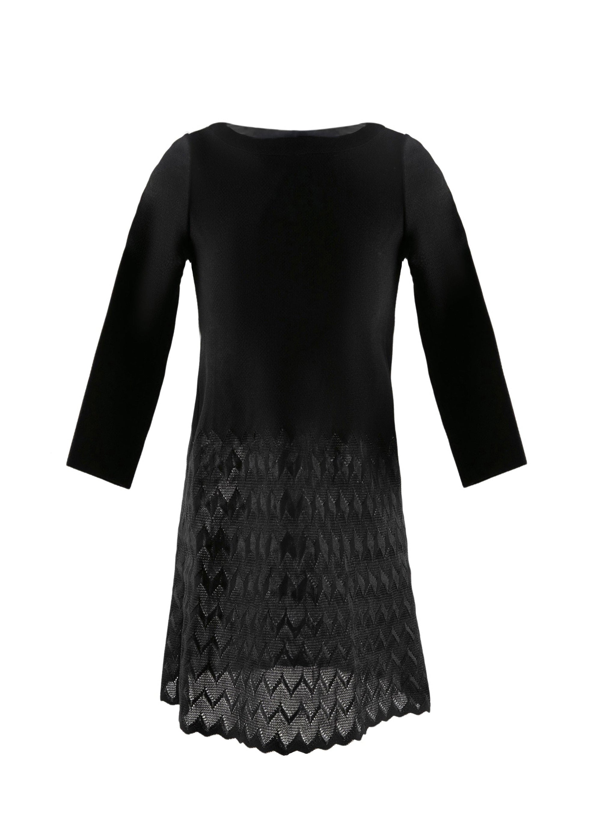 Robe à manches longues avec jupe à motif - Noir