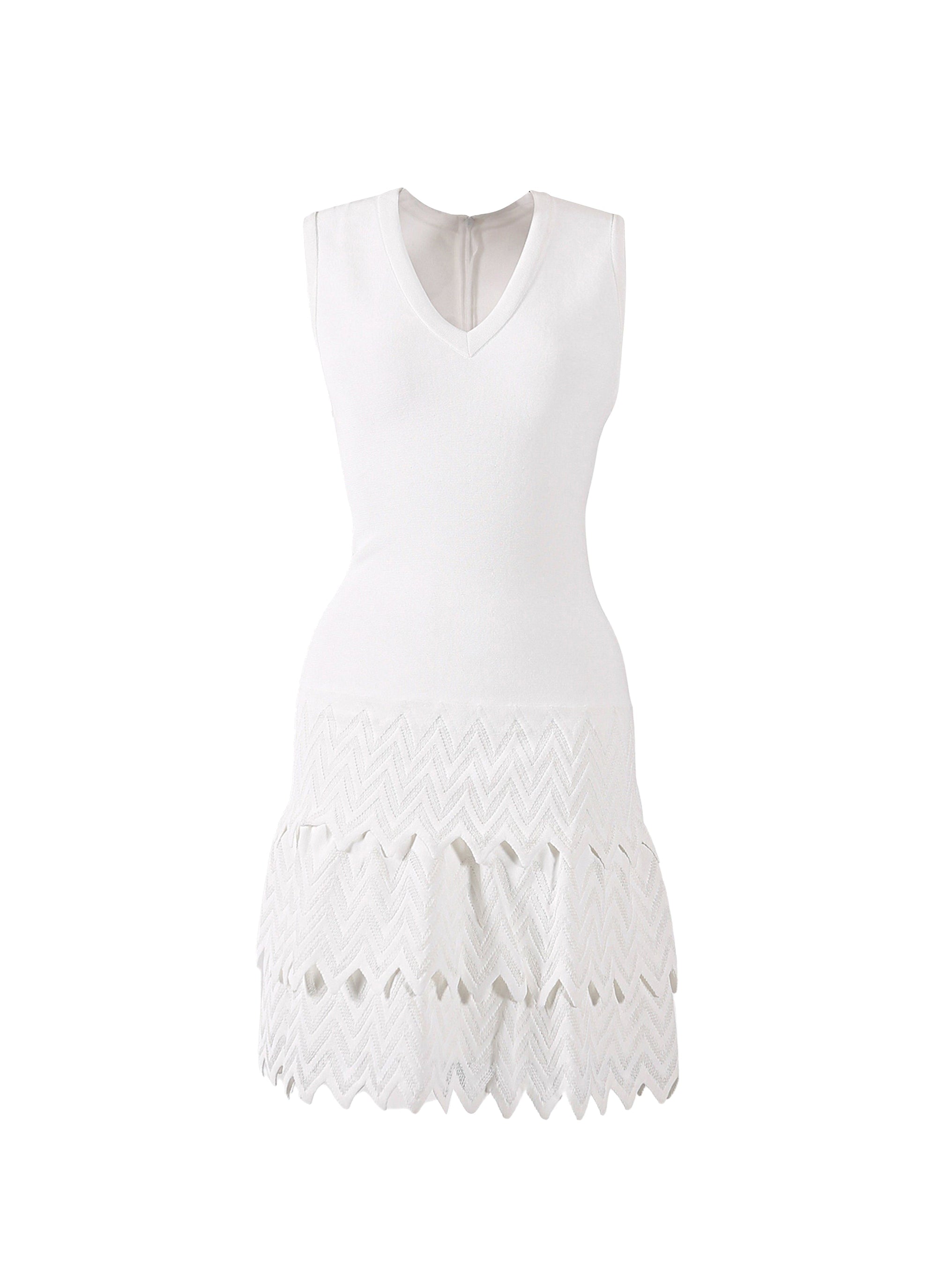 Sleeveless Ruffled Mesh Dress - Optic White