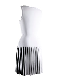Sleeveless Pleated Short Dress - White & Black