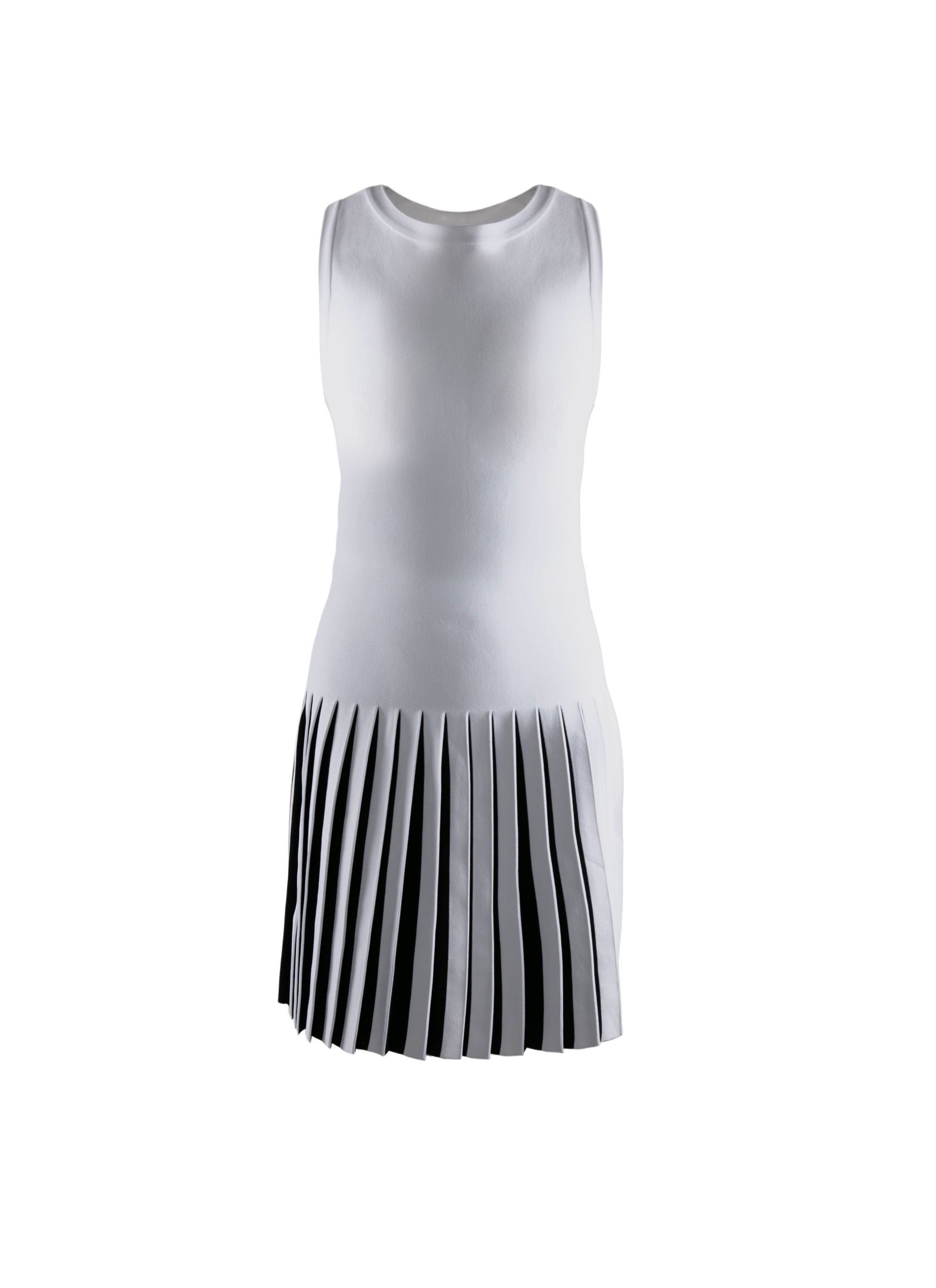 Short sleeveless pleated dress - White & Black