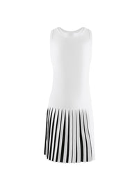 Sleeveless Pleated Short Dress - White & Black
