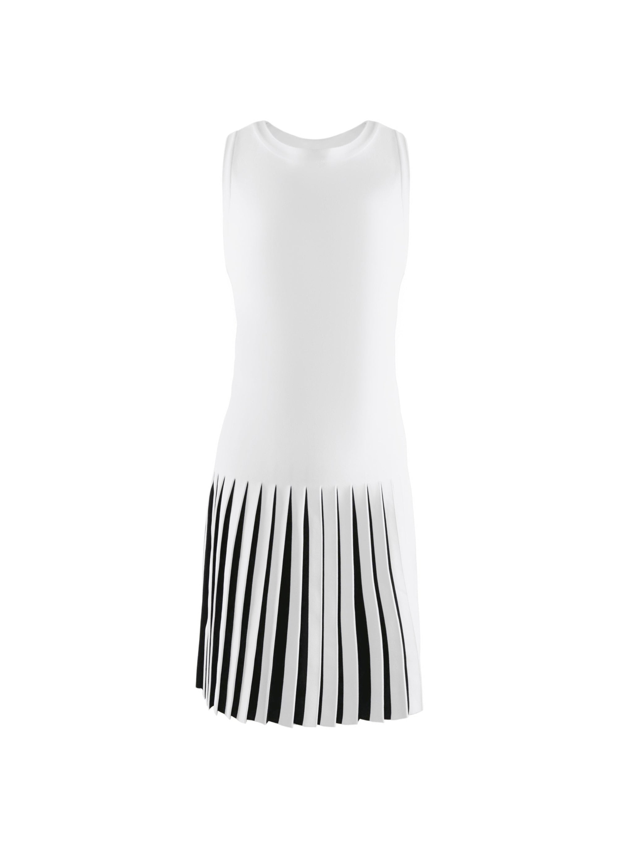 Sleeveless Pleated Short Dress - White & Black