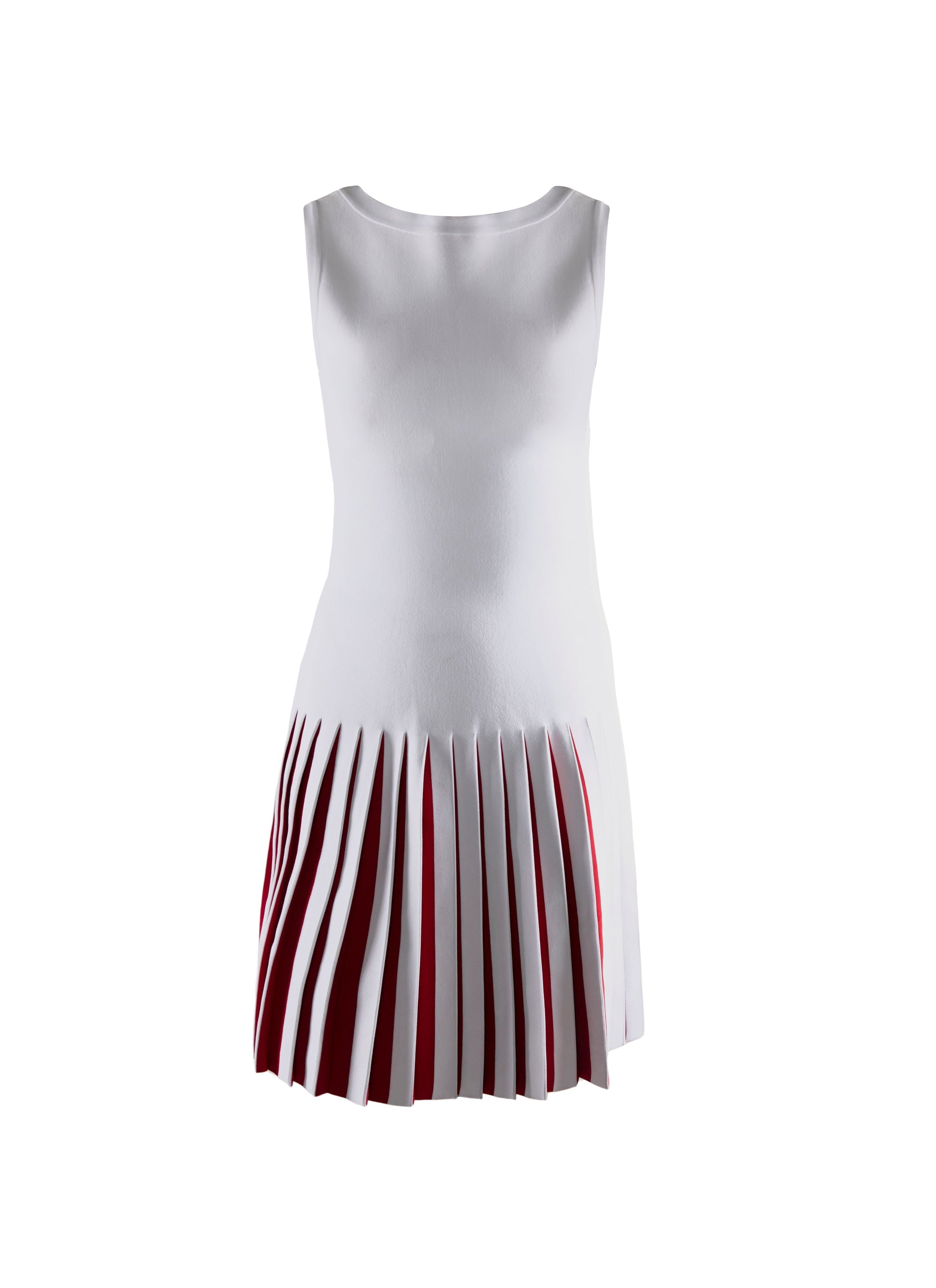 Short sleeveless pleated dress - White & Red