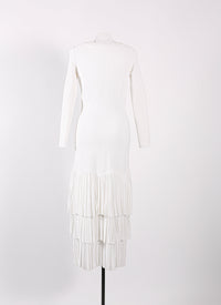 Robe à manches longues à volants en maille - Blanc Optique
