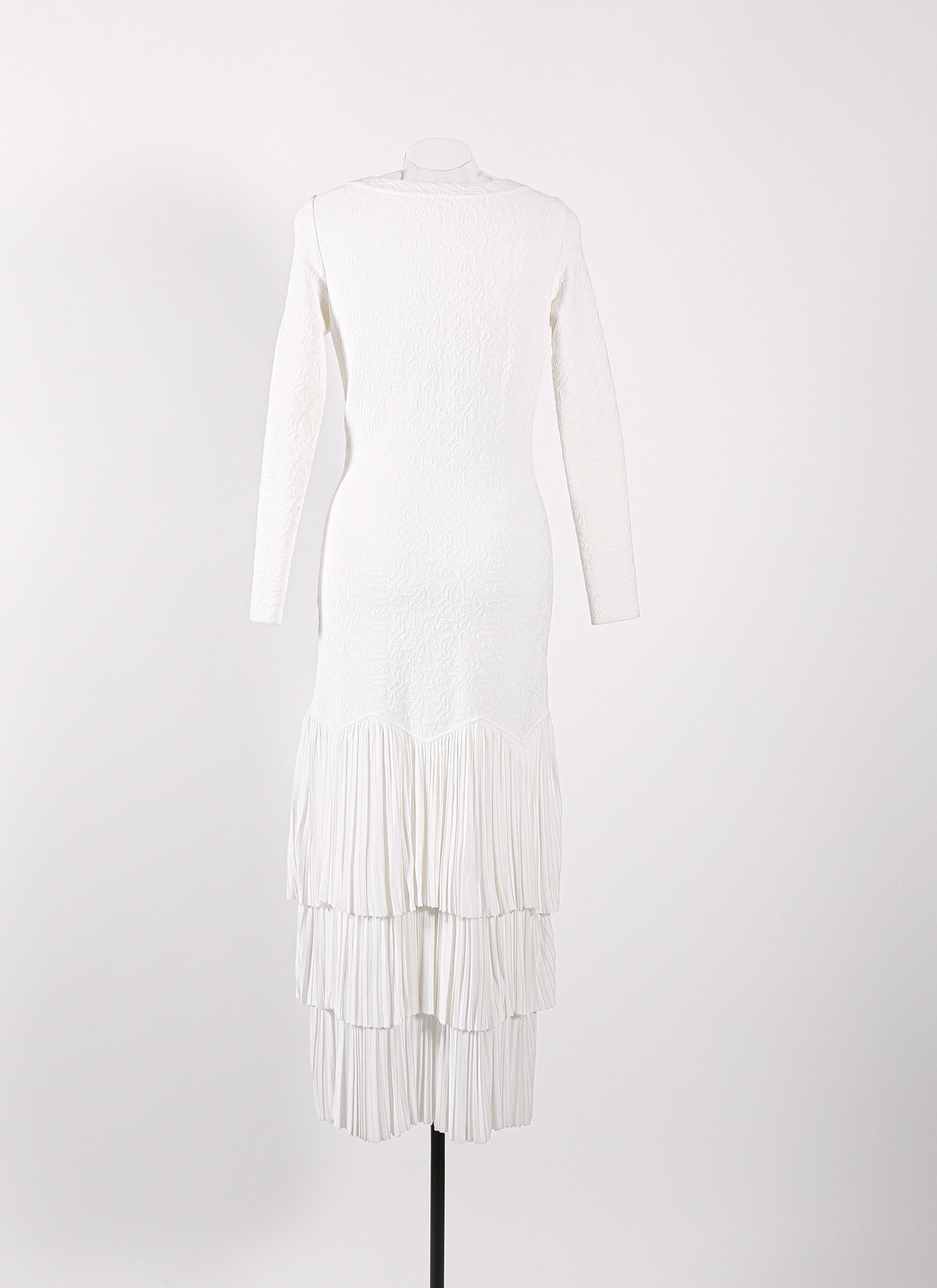 Robe à manches longues à volants en maille - Blanc Optique