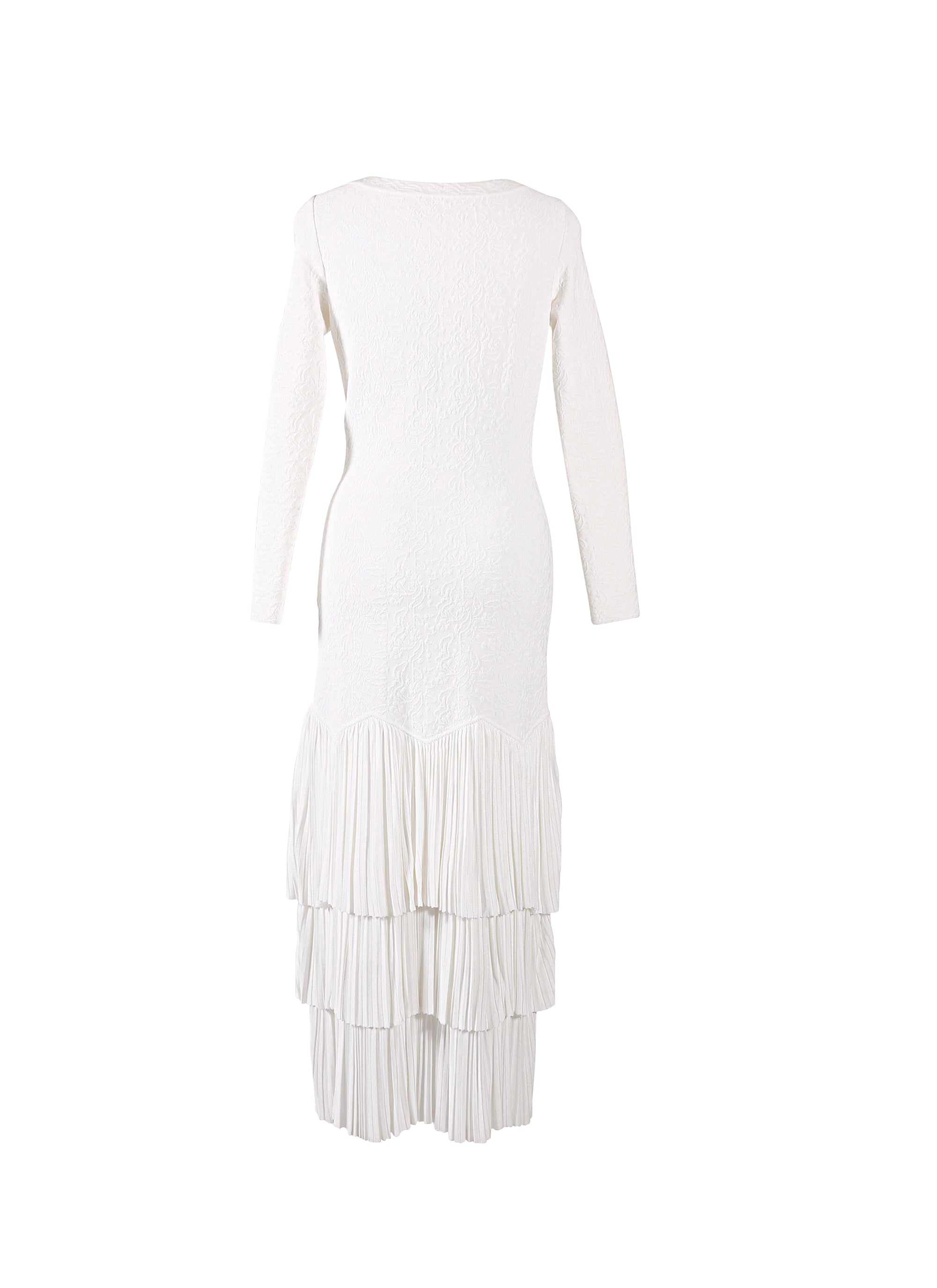 Long sleeve ruffled mesh dress - Optic White