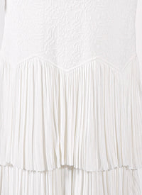Long sleeve ruffled mesh dress - Optic White