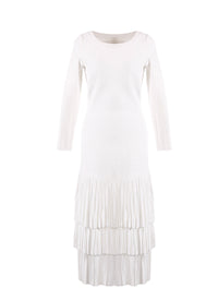 Robe à manches longues à volants en maille - Blanc Optique