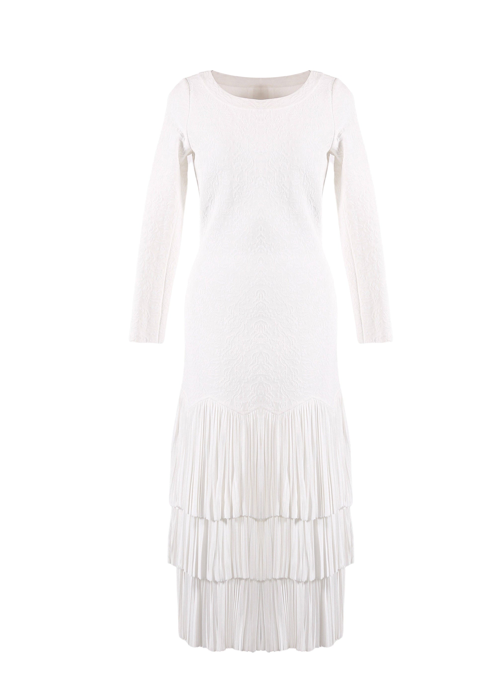 Robe à manches longues à volants en maille - Blanc Optique