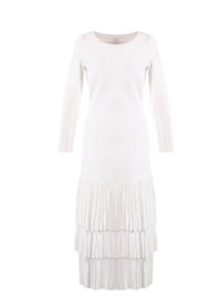 Mesh ruffled long sleeve dress - Optic White