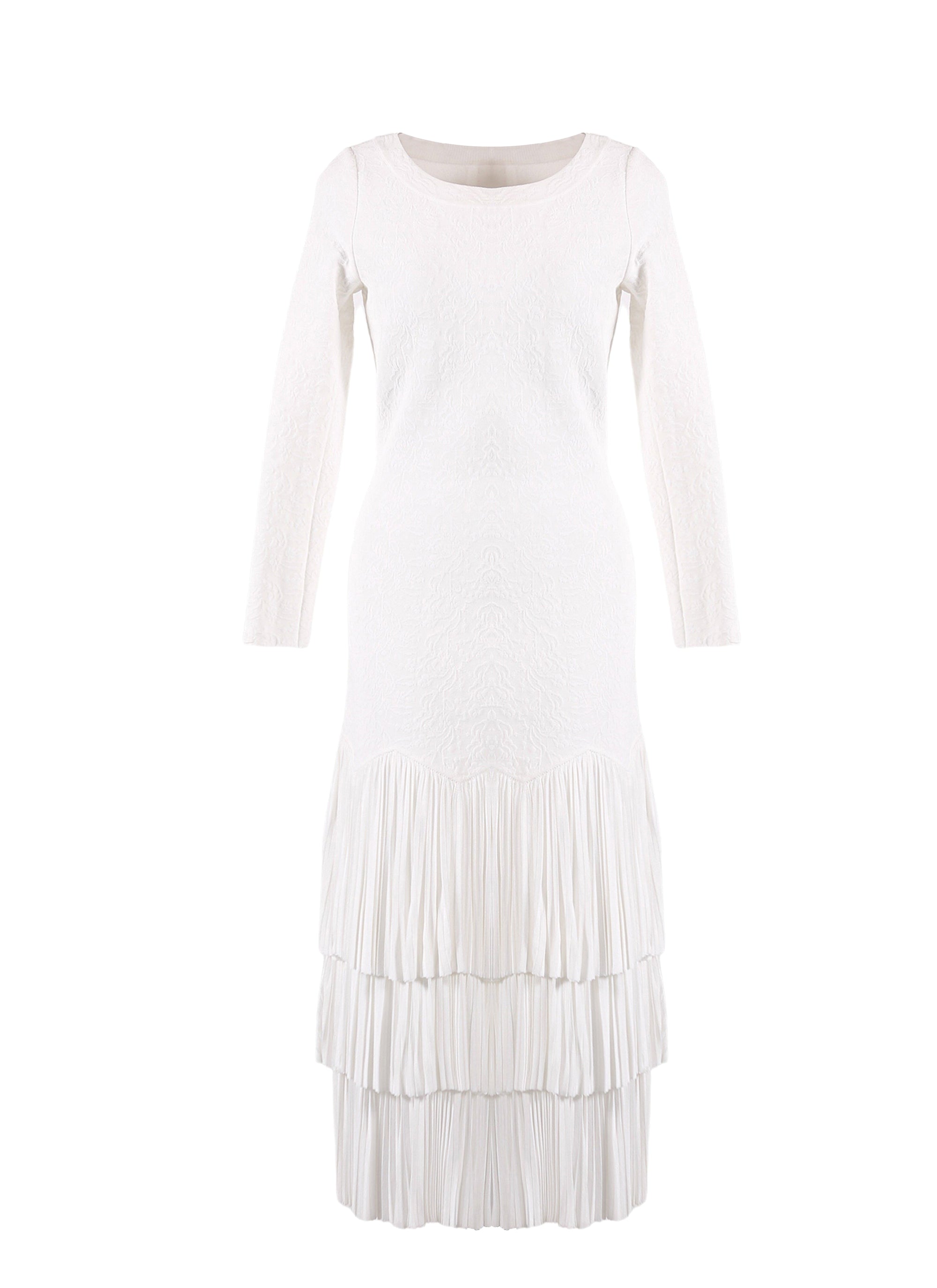 Mesh ruffled long sleeve dress - Optic White