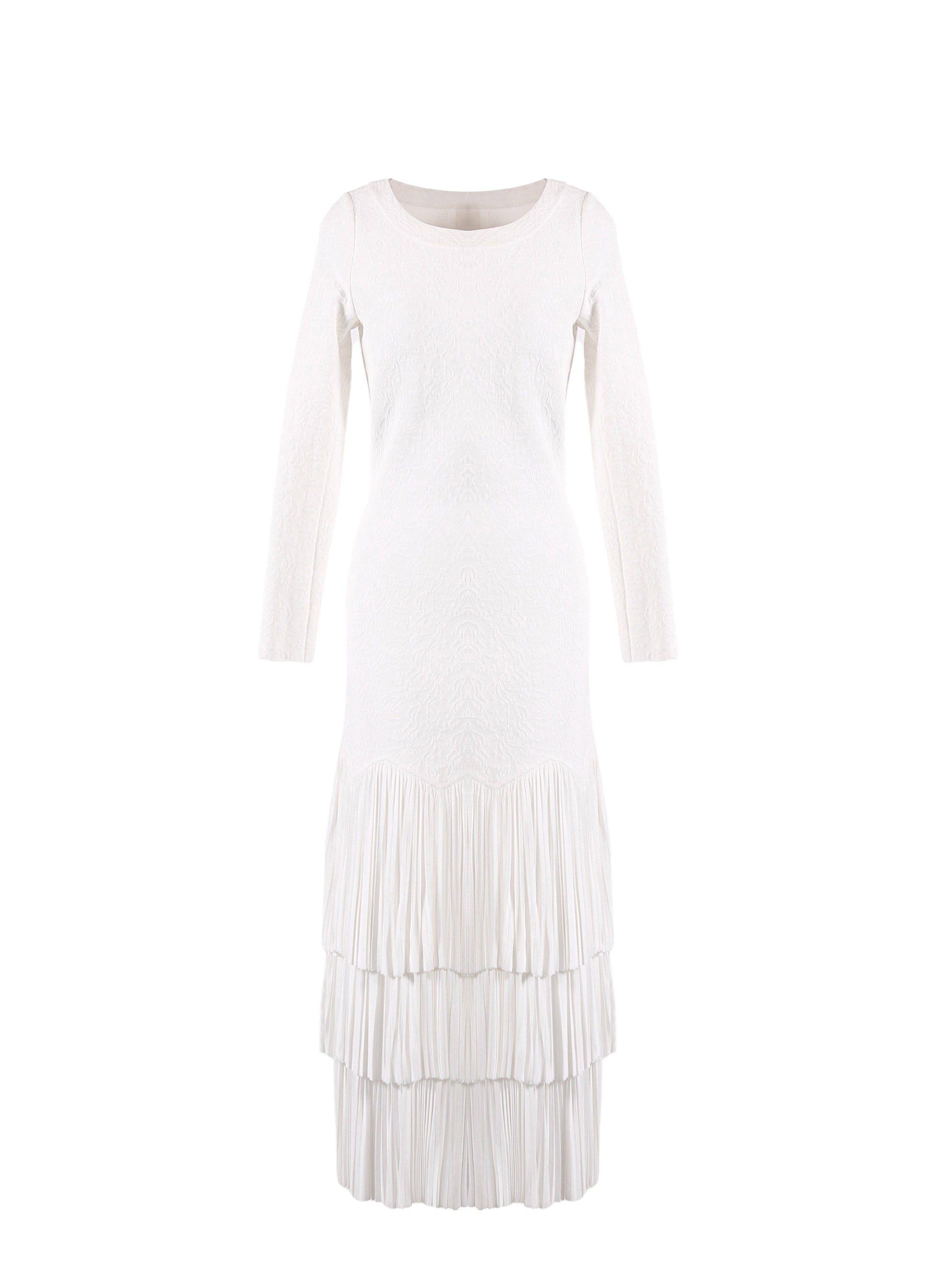 Long sleeve ruffled mesh dress - Optic White