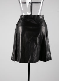 Jupe courte en cuir avec poches plaquées - Noir