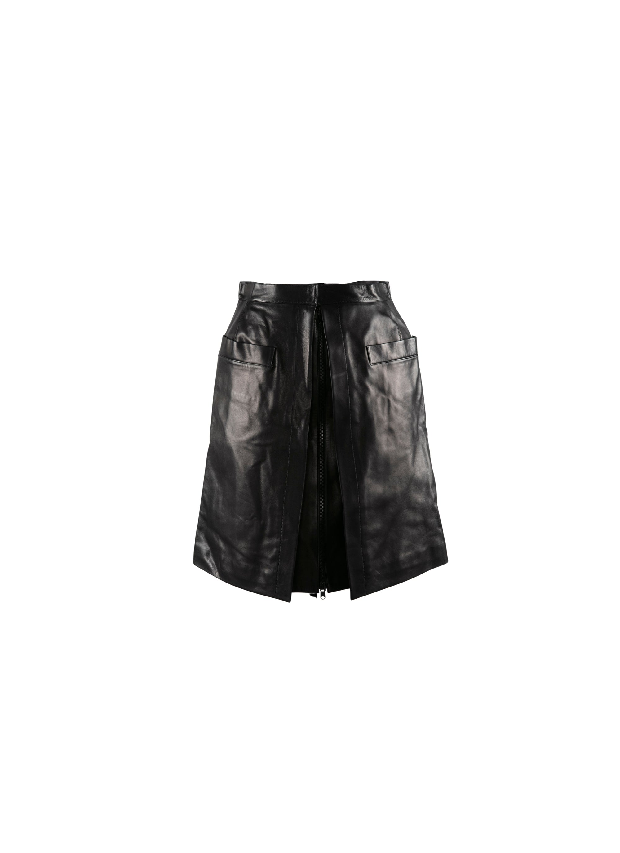 Jupe courte en cuir avec poches plaquées - Noir