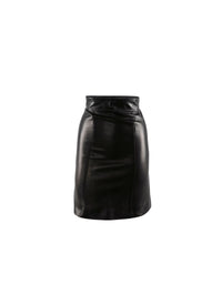 Jupe courte en cuir avec détail couture - Noir