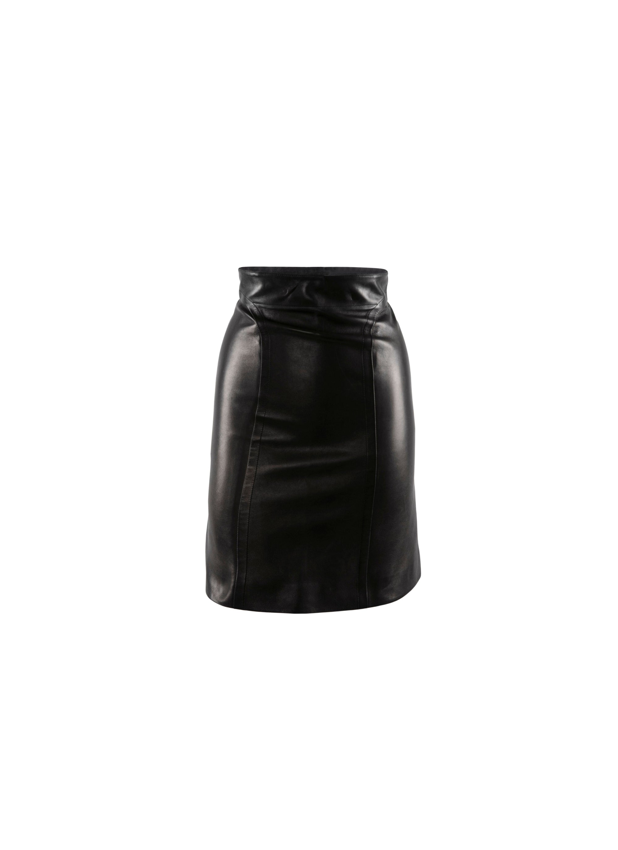 Jupe courte en cuir avec détail couture - Noir