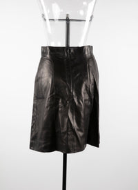 Straight leather skirt with seam detail - Black intense