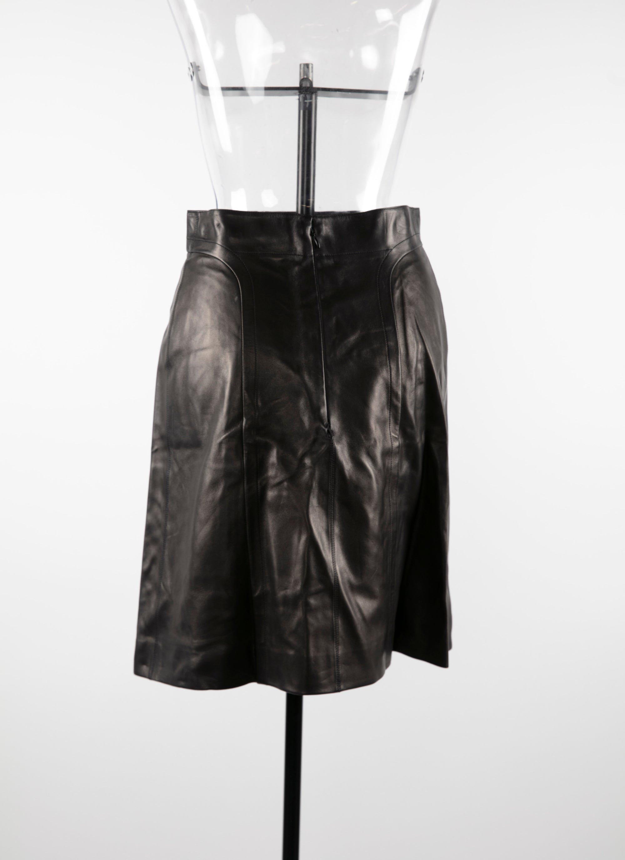 Straight leather skirt with seam detail - Black intense