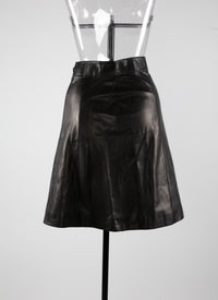 Straight leather skirt with seam detail - Black intense