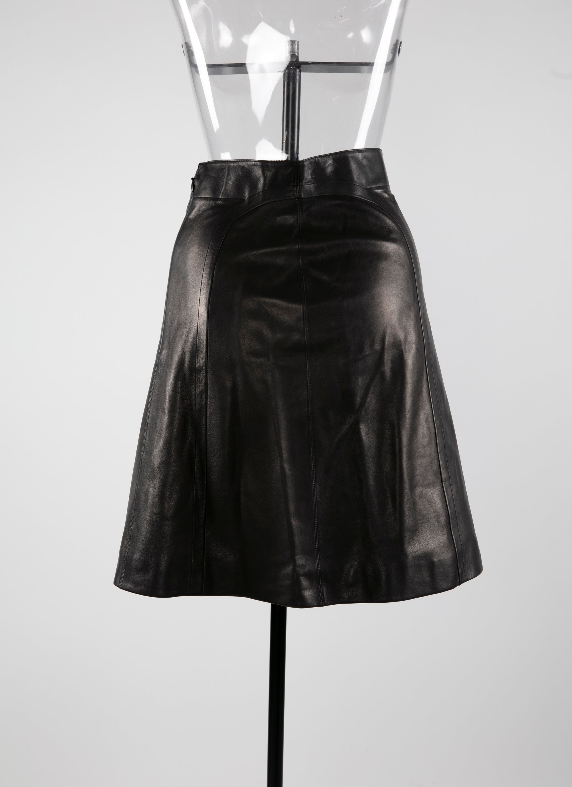 Straight leather skirt with seam detail - Black intense