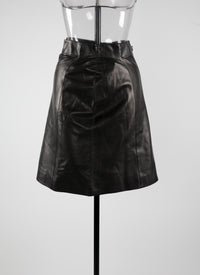 Straight leather skirt with seam detail - Black intense